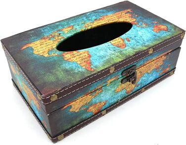 POFET Vintage Chic Shabby Wood Tissue Box Holder Rectangular Handcraft Tissue Paper Box Cover Serviette Organizer Holder Home Storage Office Car Decoration with Metal Lock - Card