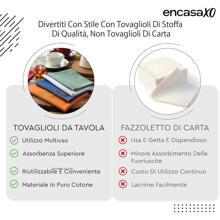 Encasa XO Cloth Napkin Set of 12 | Pure Cotton with Hemstitch Design | Natural | Square Size 43x43 cm | Table Napkins – Machine Washable & Reusable