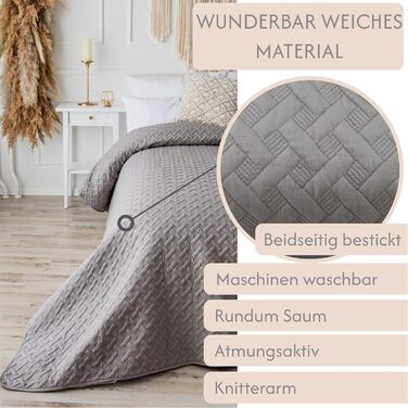 Daybed Cover 200x220 Grey Bedspread Throw Bed Throw Sofa Throw Quilted Blanket Sofa Blanket Throw Blanket Bed Covers XXL Overbed Cover Quilted Daybed Covers Quilted Quilt Bedspread