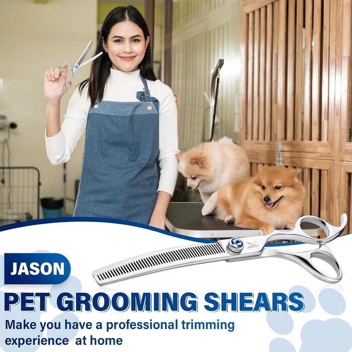 Професійна витончена ножиці для грумінгу собак JASON 7' - ножиці для розрідження шерсті, 21 зуб, з японської сталі 440C