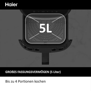Фритюрниця Haier з LED-дисплеєм, 6 програм, 5л, 1500W, без олії, для 4 осіб, HAF5P