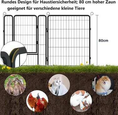Вольєр для цуценят/собак 6 секцій, 80x65 см, розкладний, з дверима та ґрунтовими анкерами, для внутрішнього/зовнішнього використання, вологостійкий