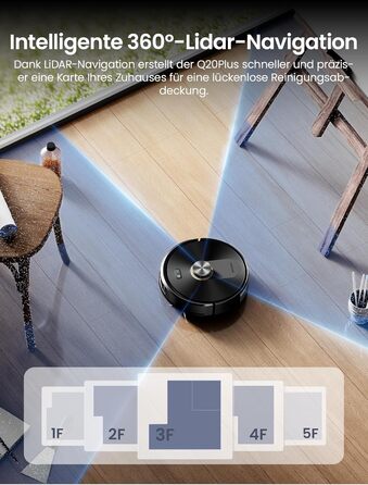 Робот-пилосос Proscenic Q20Plus з функцією миття, 10000Pa, 200хв, бездротовий, з автоматичним випорожненням, 3-в-1 для шерсті тварин, килимів та твердих поверхонь, чорний