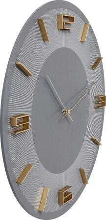 Kare Design Wall Clock Leonardo, /Gold, 49cm Diameter, Modern, Aluminum, Round, Clock for Living Room, Bedroom, Office, Battery not included (Gray)