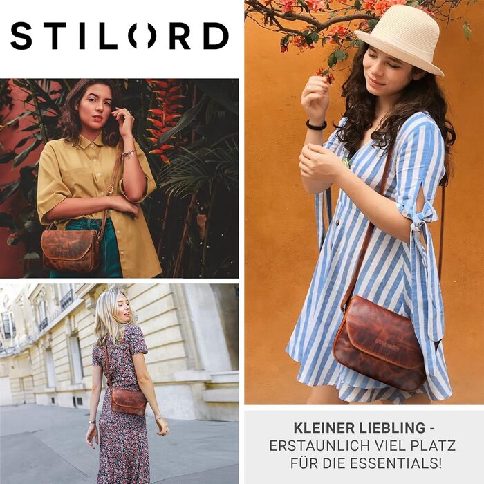 Стильна жіноча сумка-месенджер STILORD Esther з натуральної шкіри вінтаж (коньяк) для вечірок та повсякденного використання