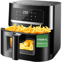Фритюрниця повітряна 7L з вікном та сенсорним екраном – Airfryer з 10 програмами, функцією підігріву, підсвічуванням | Безжирне приготування | Без BPA та PFAS