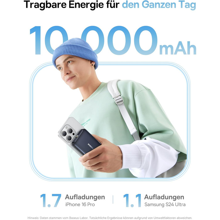 Power Bank Baseus EnerFill MagSafe 10000mAh, 22.5W USB-C, 15W Wireless, для iPhone 17/16/15/14/13/12, сірий