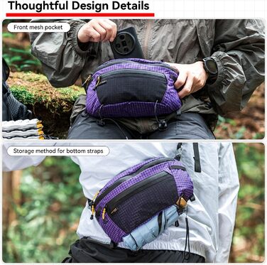 Чоловіча поясна сумка на пояс, чорна, ультралегка, водонепроникна, з нейлону, для спорту, подорожей, прогулянок з собакою