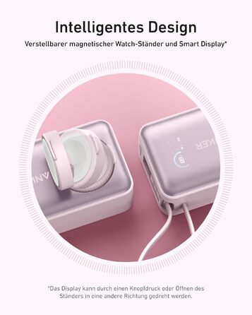 Повербанк Anker MagGo 10000mAh для Apple Watch та iPhone 17/16/15, Samsung, iPad, AirPods, вбудований кабель USB-C, 35W Max, сертифікований, Рожевий