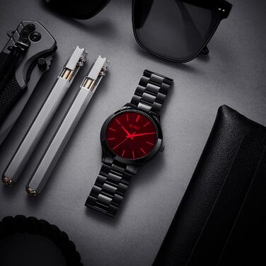 Годинник чоловічий BUREI Minimalist Quartz з нержавіючої сталі 44 мм, елегантний годинник з кварцовим механізмом (Рожеве золото, Чорний)