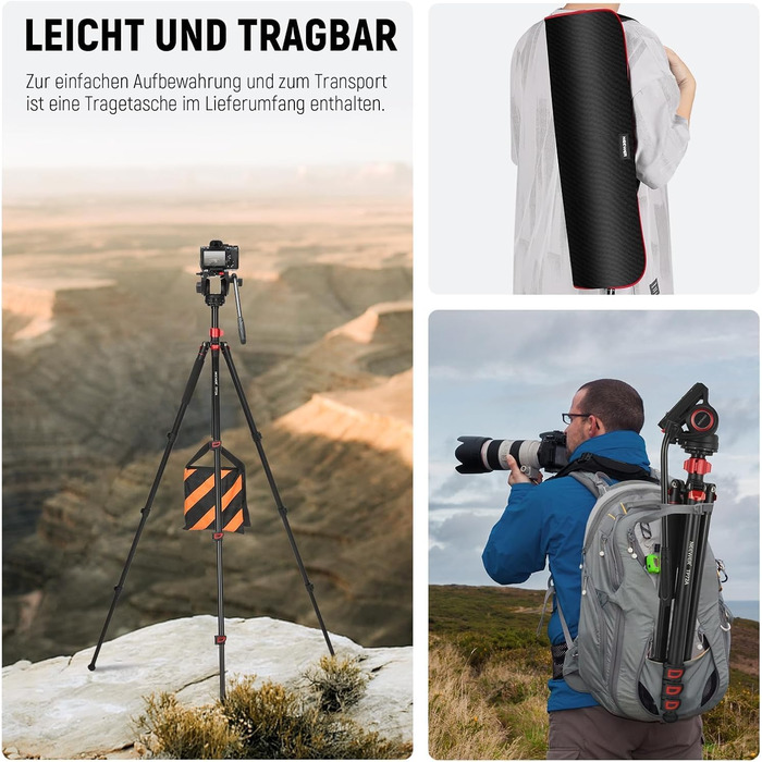NEEWER штатив відео TP72A з плинною головкою, 72 дюйми, для DSLR/Camcorder, сумісний з DJI RS, максимальне навантаження 8 кг