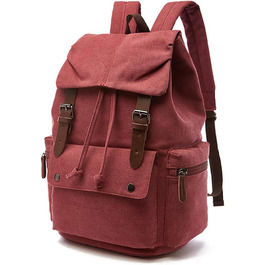 Canvas Backpack Vintage for Laptop Daypack Hiking Travel Large Capacity Bag Unisex (Red)