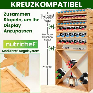 NutriChef Stackable Bottle Rack, Wood Wine Rack – Wine Rack – Stackable Modular Wine Rack for 36 Bottles, Slim Wine Rack with 85 x 25 x 81cm, suitable as a wine rack for cellars & bottle rack for kitchens