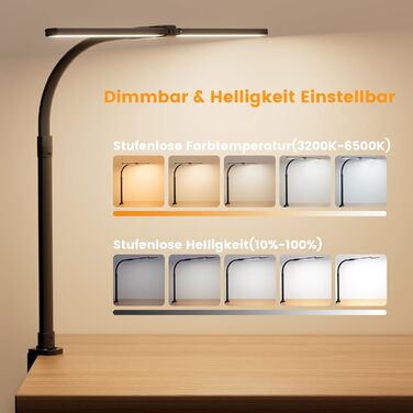 APMIEK LED лампа для столу з LED, 24W, 76 см, кріплення, для home office, 3200K-6500K, регульована, для офісу, захист очей, для робочого місця, монітора, ПК (чорна)