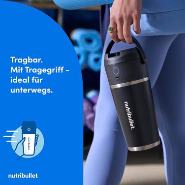 NutriBullet Flip Portable Blender, 20 oz Insulated Stainless Steel Cup, Keeps Cold for up to 24 Hours, Blends Ice and Frozen Ingredients, 2-in-1, Multifunctional Blender, USB-C Charger, Black, NBP016B Portable Insulated Black