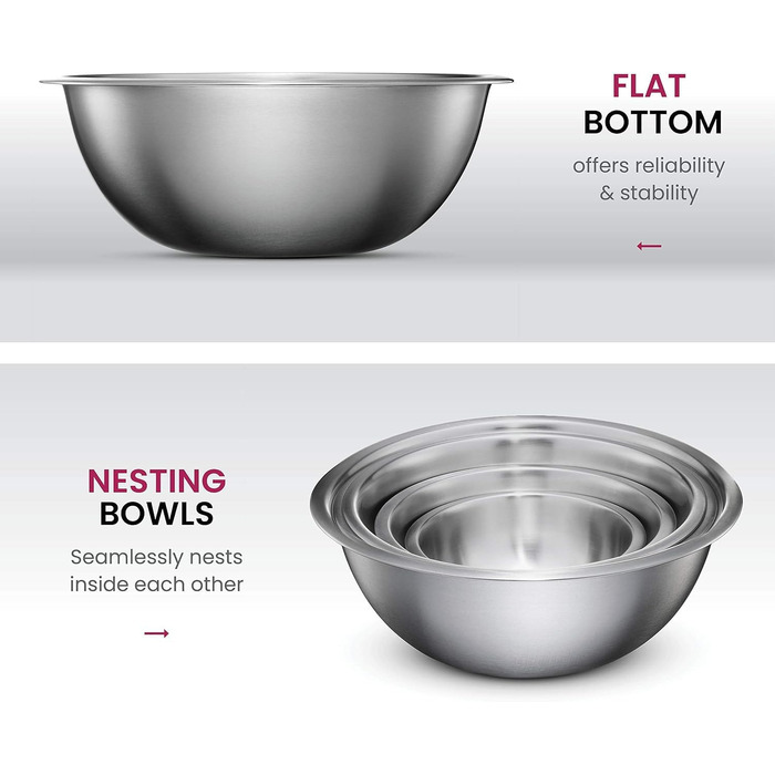 Набір мисок для змішування з нержавіючої сталі (5 шт.) — універсальні ємності для випікання, готування та салатів, різні розміри