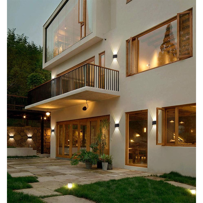 Yosoan LED Wall Light Up & Down Outdoor Wall Light including 4x 1W Natural White Light Bulb Outdoor Light Outdoor Lamp Wall Lamp for Indoor and Outdoor Use (8*1W 4000K)