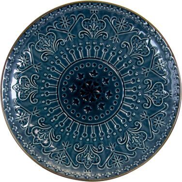 Набір посуду Elama Rund з 16 частин з емальованого фарфору, тиснення, океаново-блакитний та зелений, з коричневим контуром