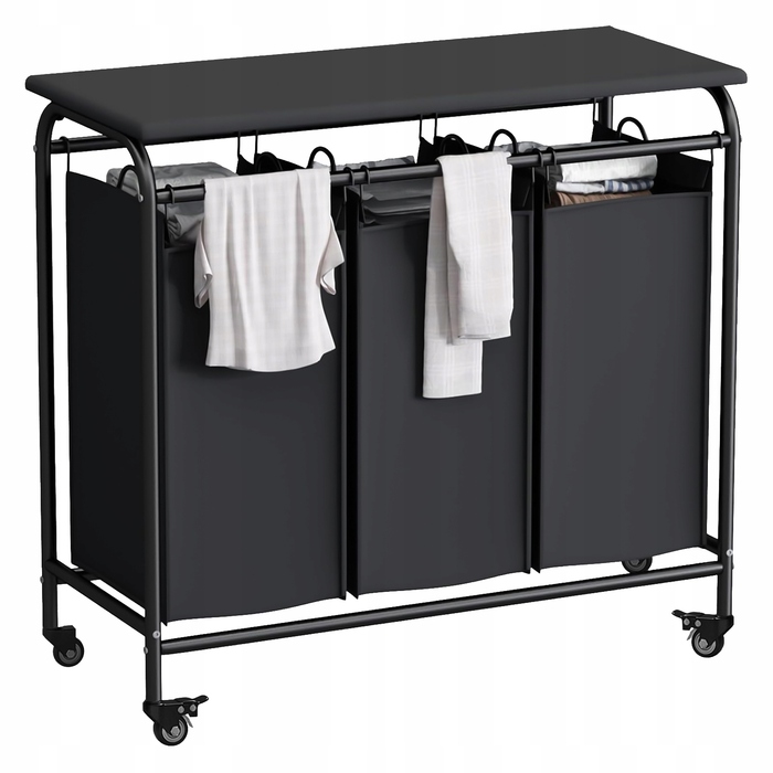 Великий кошик для прання на 3 секції з колесами, 135 л