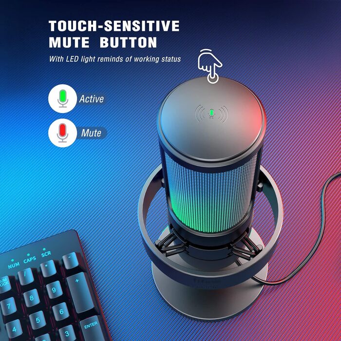 FIFINE USB мікрофон для ПК, геймінгу, стрімінгу та запису, з RGB підсвічуванням, PS4/PS5, MAC, з поп-фільтром, чорний