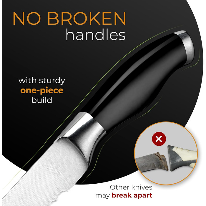 Ніж для хліба Orblue з нержавіючої сталі з хвилястим лезом - професійний кухонний ніж, ідеальний для хліба, багелів та випічки, чорний