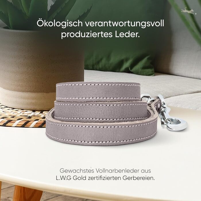2m Dog Leash made from certified leather - Adjustable training lead - Handmade in EU - Dog leash for large, medium & small dogs - Leather leash (25mm wide) (16mm width, Gray-Brown)