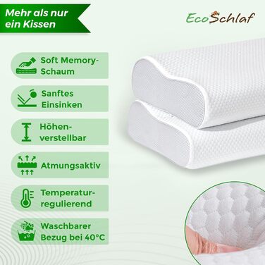 EcoSchlaf® Orthopedic Pillow 2025 Premium Neck Support Pillow – Certified – Side Sleeper Pillow Neck Pillow made of Soft Memory Foam – Ergonomic Head Pillow – Neck Pain – Height Adjustable