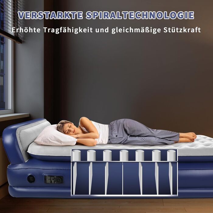 Надувна матрац KMZ з електричним насосом, подвійна висота, для дому, подорожей та кемпінгу. Міцна надувна ліжко - односпальна