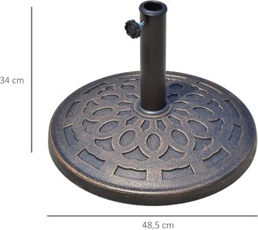 Outsunny Granite Parasol Stand 14kg, Umbrella Stand Grips, Round Umbrella Holder, Umbrella Weight for Parasol 38mm/48mm Tube Diameter, for Balcony, Terrace, Garden, Bronze