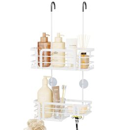 Поличка для душу SWTYMIKI: нержавіюча сталь, 11 гачків, 2 способи встановлення, аксесуари для душу (біла)