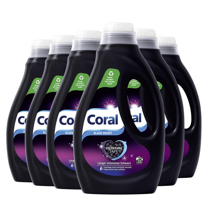 Рідкий засіб для прання чорної білизни Coral Black Velvet з Color Shine Tech та сироваткою для захисту волокон, 6 x 1 л (6 л)