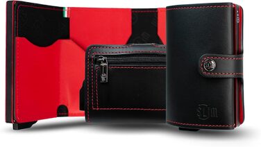 Стильний гаманець Slim Geldbörse для чоловіків та жінок з RFID захистом, відділенням для монет. Зроблено в Італії (Чорний/Червоний)