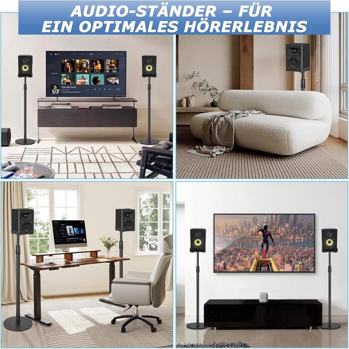 Підставка для колонок, 2 шт., регульована висота 86–127 см, з кабельною організацією, для невеликих колонок, вантажопідйомність 3.6 кг