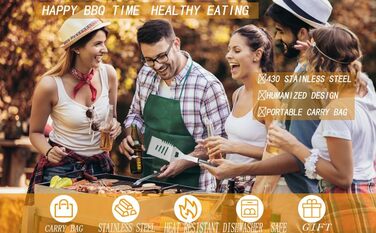Набір гриль-посуду ZWMYF з нержавіючої сталі, 6 предметів. Професійний набір для барбекю з сумкою. Інструменти для грилю для чоловіків та жінок, кемпінгу, саду.