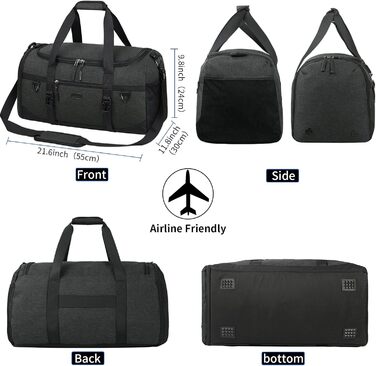 Lubardy Sports Bag/Duffle Bag Large 40L Waterproof with Sports Towel, Shoe Compartment, Wet Compartment, Weekender, Swim Bag, Training Bag, Gym Bag for Women and Men, Black