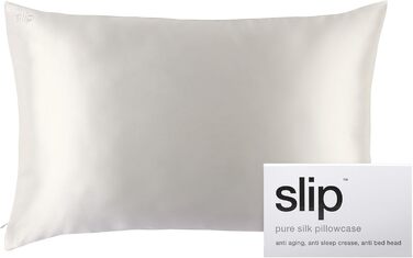 SLIP 22 Momme Silk Pillowcase in 51 x 76cm - made of 100% Mulberry Silk, with zipper closure, breathable, ideal for allergy sufferers, White