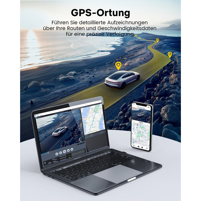 Відеореєстратор GKU Dashcam Auto: 4K/2.5K, GPS, Wi-Fi, Dual, 64GB, Паркування, WDR, 170° Кут огляду, G-сенсор, Loop, Макс. 256GB, Чорний