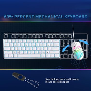 Dierya DK61se - Механічна ігрова клавіатура 60%, Blue Switch, компактний дизайн, USB-C, US Layout, білий колір