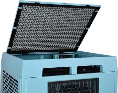 Корпус Thermaltake The Tower 200 Turquoise Mini-ITX з вертикальним розташуванням, загартоване скло, 2x CT140 вентилятори, підтримка AIO 280мм, GPU до 380мм