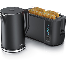 Набір чайник та тостер Arendo Edelstahl Schwarz, 1.5л, 40-100°C, підігрів, 4 тости, LED, 6 рівнів підсмажування, для бургерів