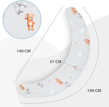Подушка для вагітних Totsy Baby XXL (190 см) - Підтримка тіла, бічний сон, бавовна Oeko-Tex
