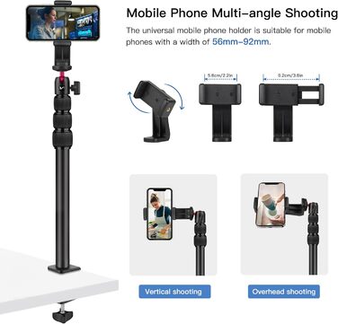 Кріплення для камери Victiv, 37-105 см, стіл, штатив для DSLR Canon, світловий, кріплення-прищіпка з гнучким плечем та 1/4' кульовою головкою для камер, LED-світла, веб-камер, смартфонів (червоний)