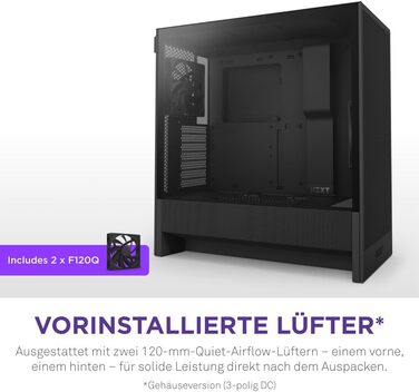 Корпус ПК NZXT H5 Flow Black - компактний ATX Mid-Tower для ігор з високою вентиляцією, 2 x 120mm вентилятори, підтримка радіаторів 360mm та 240mm, система кабельного менеджменту, скляна панель, 2024