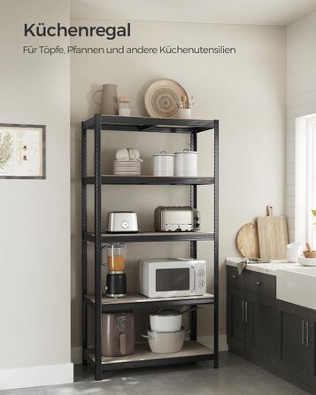 SONGMICS Industrial 5-Tier Shelf Unit - Greige & Black (50x100x200 cm)