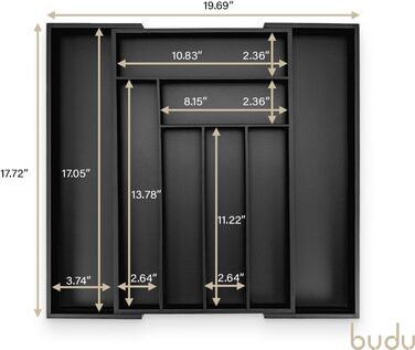 Органайзер для кухонних ящиків Besteckkasten #47 (глибина 47 см) з бамбука, чорний - висувний, система організації для столових приборів