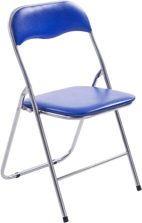 CLP Folding Chair Felix I Padded Folding Chair with Faux Leather Upholstery, Color: (Blue/Silver)