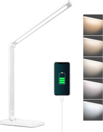 LED лампа настільна диммерна, 5 кольорів та 3 рівні яскравості, для читання, дітей, офісу, USB-порт, чорна (MT-856)