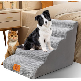 Myiosus Dog Stairs, 2 Steps Pet Stairs, Waterproof Dog Steps Made of Sponge, Non-Slip Dog Ramp for Sofa Bed, Washable Cover Dog Stairs, Portable Cat Stairs (5-Step Dog Stairs, Grey)