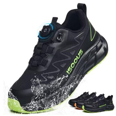 Черевики робочі чоловічі ISOOUS S3S, водонепроникні, ESD, з анкерним закриттям, протиковзкі, з металевим підноском (46 EU, Чорний/Зелений)