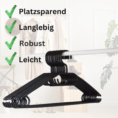 50 Плечиків для одягу з обертовими гачками на 360 градусів, перероблений пластик, чорного кольору, нековзні, економія місця, Made in EU, HLKauf-Block